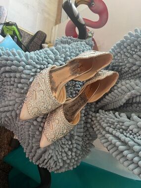 Embellished Pointed D'Orsay Heels in Champagne